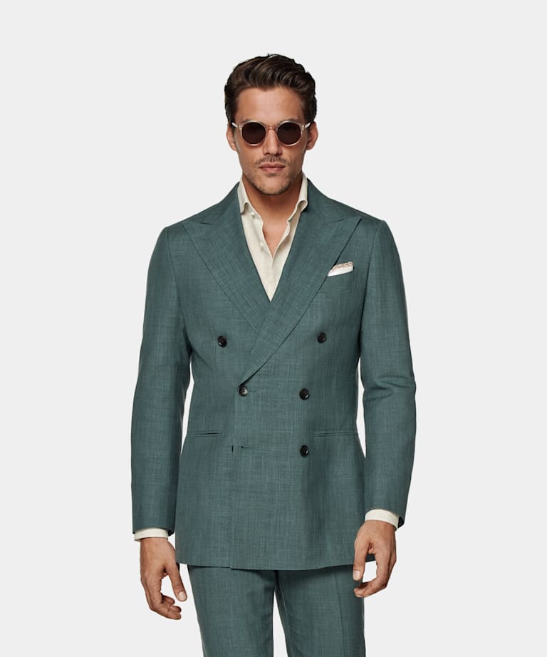 SUITSUPPLY Wool Silk Linen by E.Thomas, Italy Mid Green Havana Suit