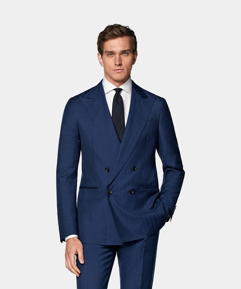 Mid Blue Herringbone Perennial Tailored Fit Havana Suit