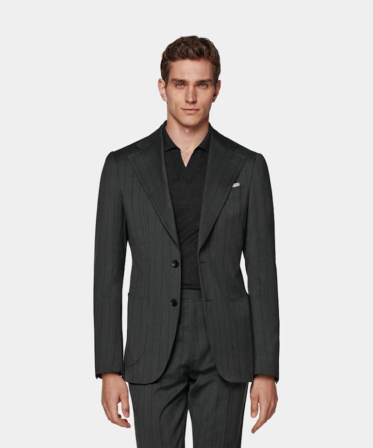SUITSUPPLY Pure Wool by Reda, Italy Dark Grey Striped Havana Suit