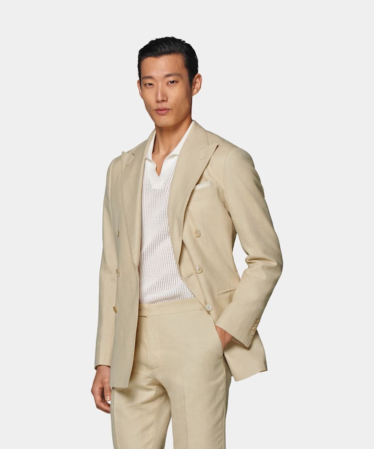 SUITSUPPLY Wool Silk Linen by E.Thomas, Italy Sand Havana Suit