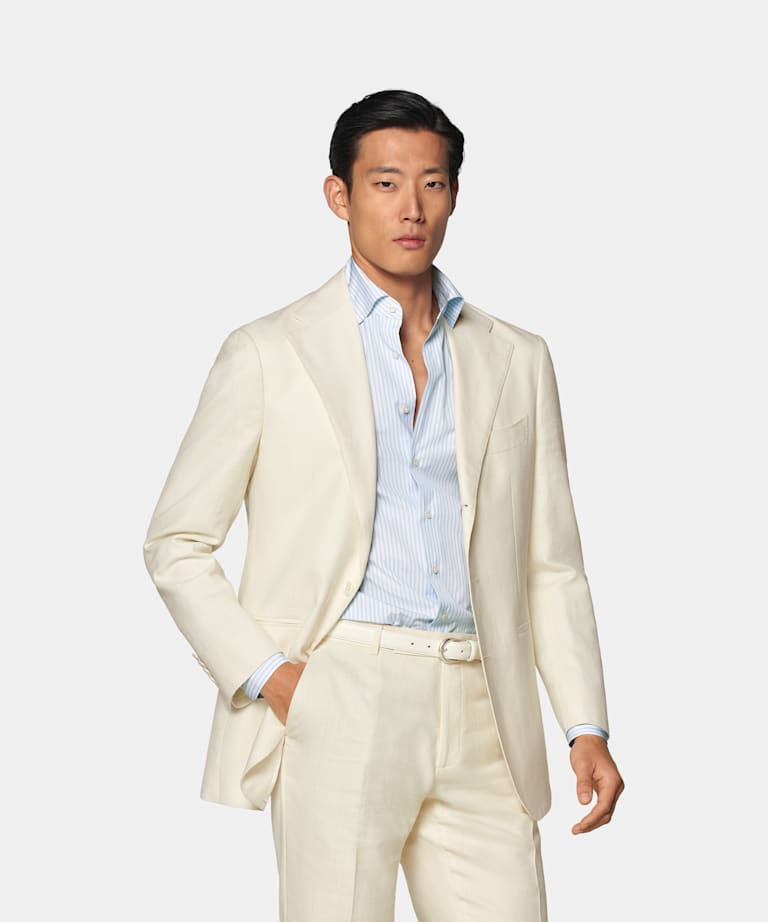SUITSUPPLY Wool Silk Linen by E.Thomas, Italy Off-White Roma Suit