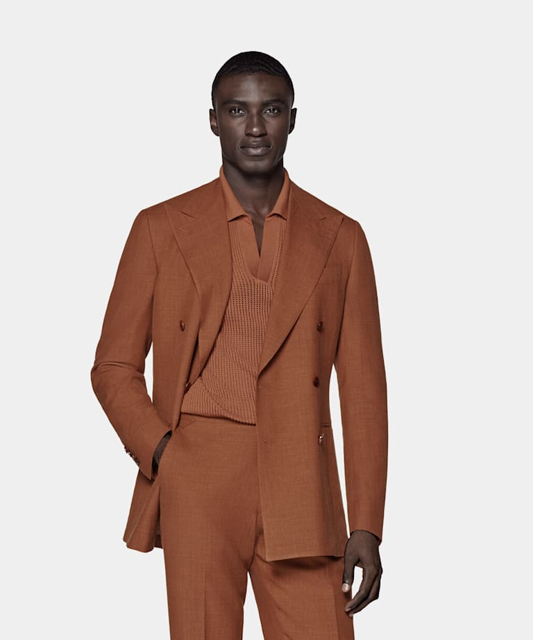 SUITSUPPLY Wool Silk Linen by E.Thomas, Italy Dark Orange Havana Suit