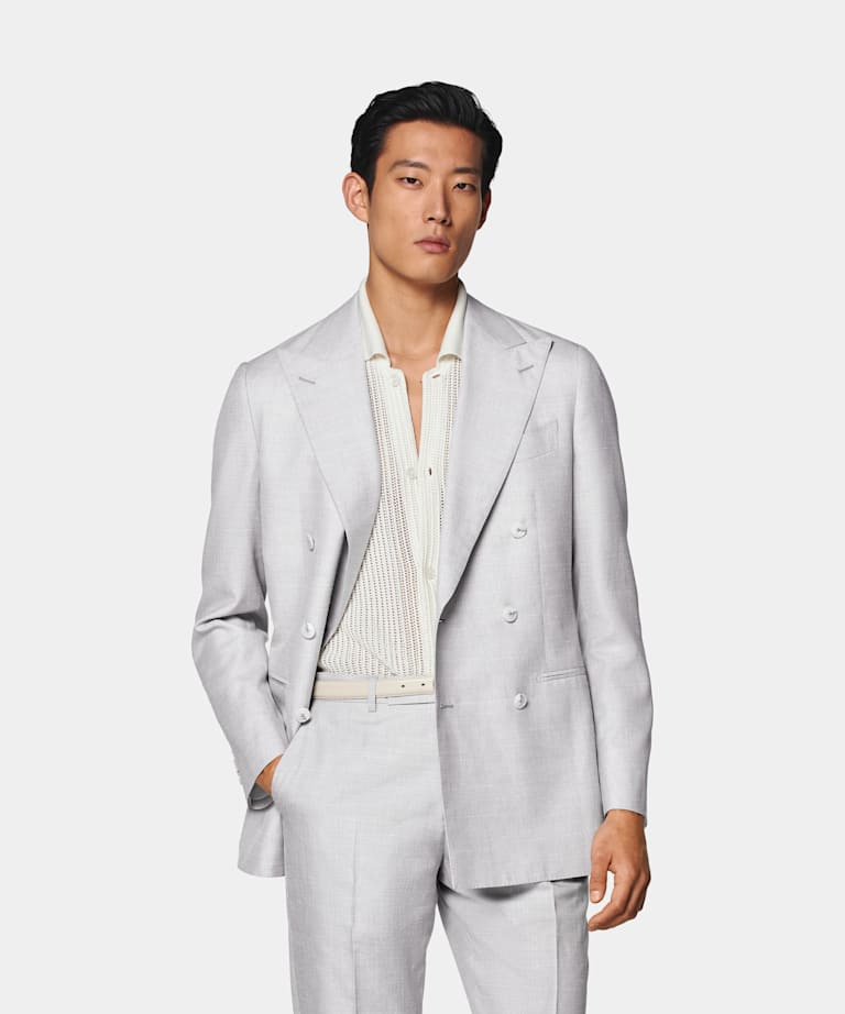 SUITSUPPLY Wool Silk Linen by Rogna, Italy Light Grey Havana Suit
