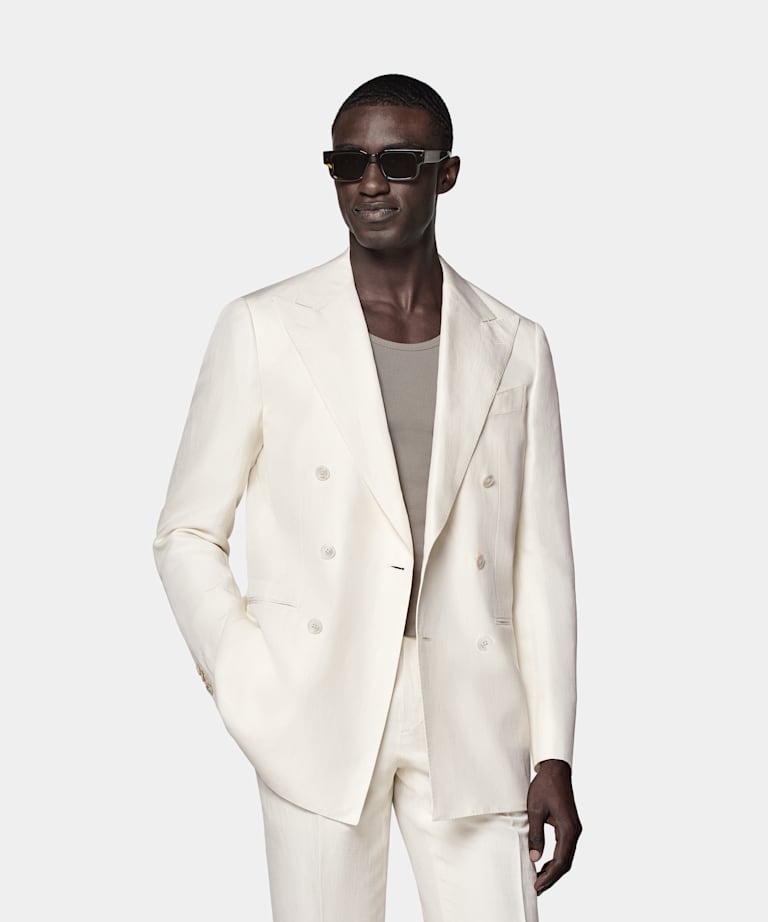 SUITSUPPLY Leinen Seide von Beste, Italien Havana Anzug off-white Tailored Fit