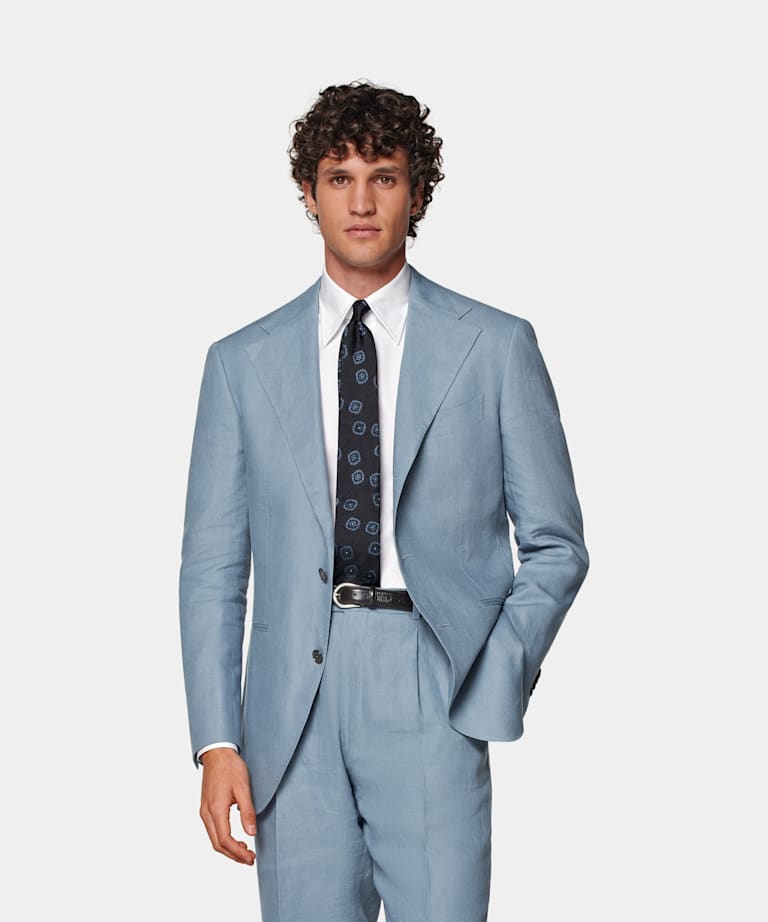 SUITSUPPLY Summer Pur lin - Lanificio Ermenegildo Zegna, Italie Light Blue Relaxed Fit Roma Suit