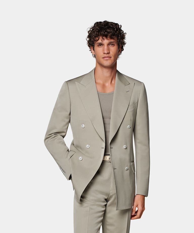 SUITSUPPLY All Season Wool Mohair by Botto Giuseppe, Italy Light Green Tailored Fit Milano Suit