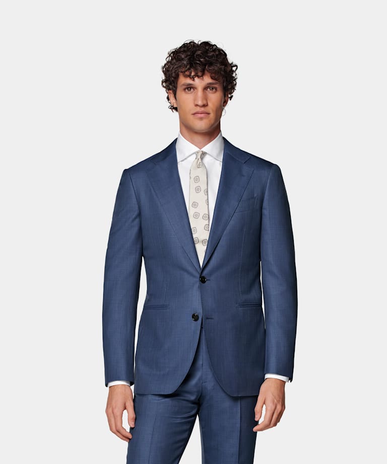 SUITSUPPLY Pure S150's Wool by E.Thomas, Italy Mid Blue Havana Suit