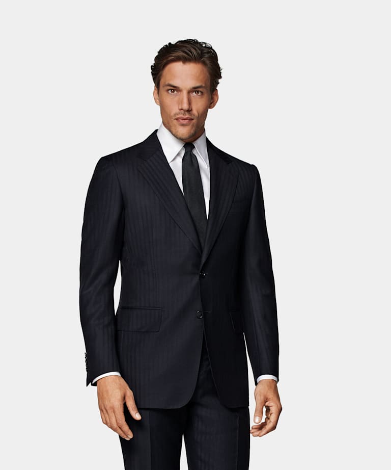 SUITSUPPLY Pure S130's Wool by E.Thomas, Italy Navy Striped Milano Suit