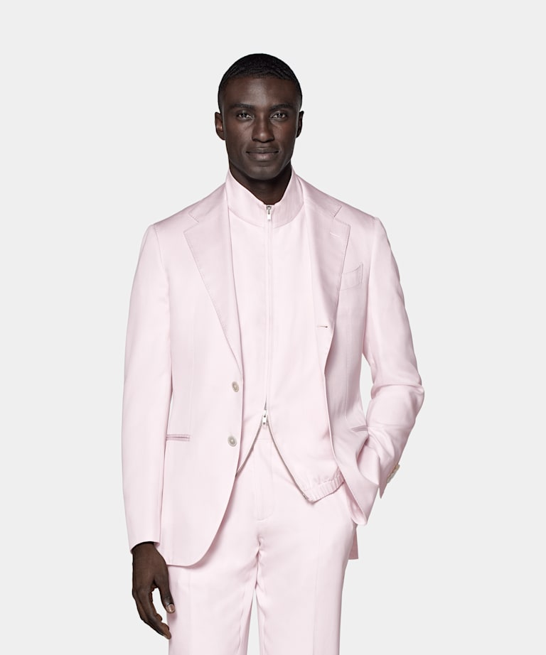SUITSUPPLY Pure Silk by Lanificio Ermenegildo Zegna, Italy Light Pink Tailored Fit Havana Suit