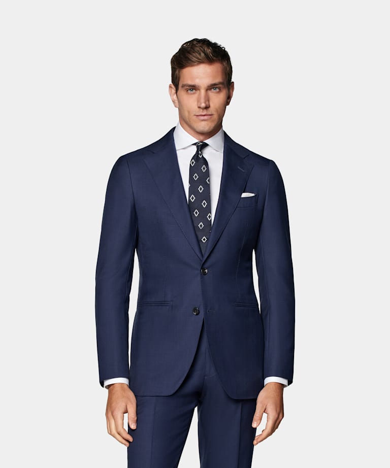 SUITSUPPLY Pure S150's Wool by Vitale Barberis Canonico, Italy Navy Checked Tailored Fit Havana Suit