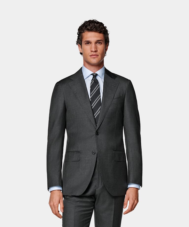 SUITSUPPLY All Season Pure S130's Wool by Drago, Italy Dark Grey Houndstooth Tailored Fit Havana Suit