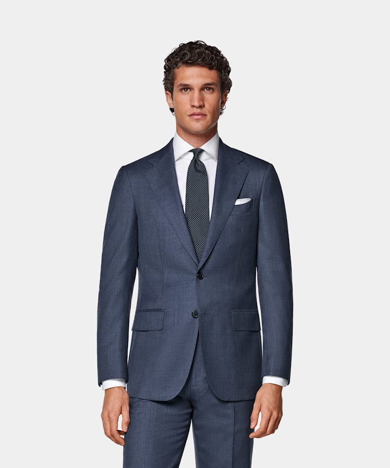 SUITSUPPLY All Season Pure S130's Wool by E.Thomas, Italy Mid Blue Tailored Fit Havana Suit