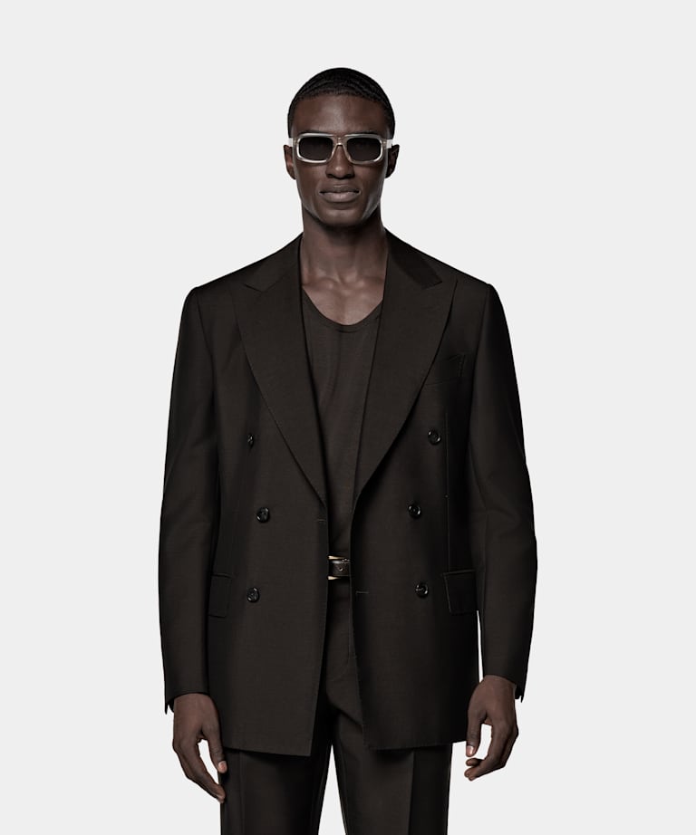 SUITSUPPLY All Season Wool Mohair by Vitale Barberis Canonico, Italy Dark Brown Tailored Fit Milano Suit