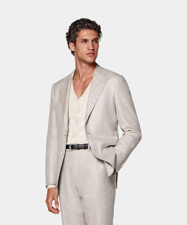 SUITSUPPLY Sommer Seide Leinen Schurwolle by E.Thomas, Italien Havana Anzug helltaupe Tailored Fit