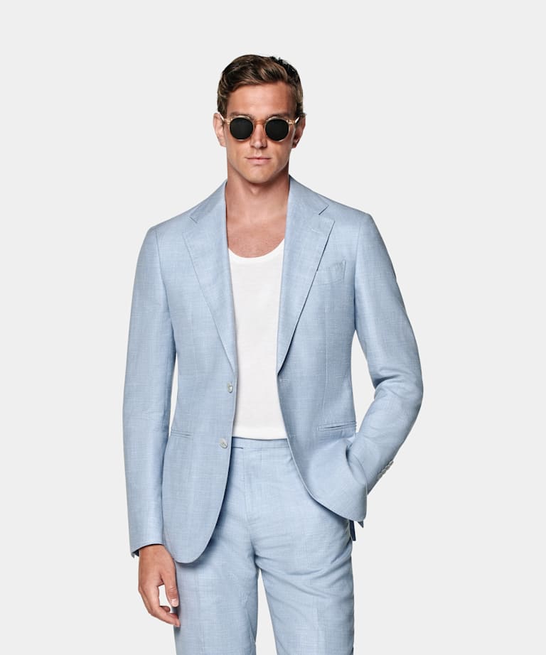 SUITSUPPLY Lato Wełna/jedwab/len od E.Thomas, Włochy Garnitur Havana tailored fit jasnoniebieski
