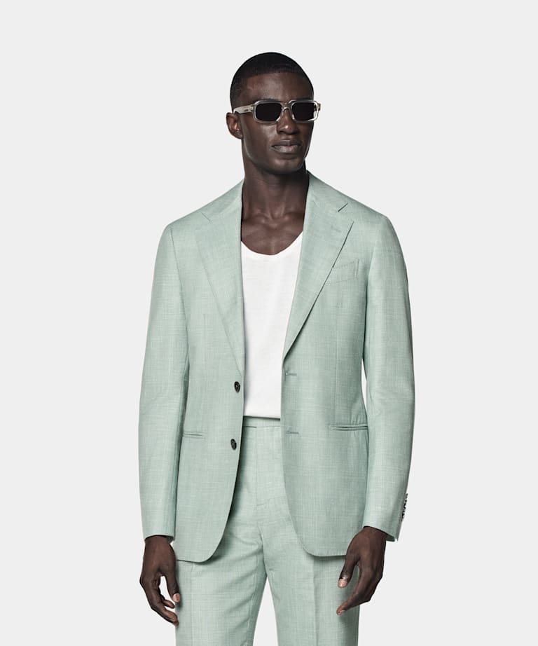SUITSUPPLY Lato Wełna/jedwab/len od E.Thomas, Włochy Garnitur Havana tailored fit jasnozielony