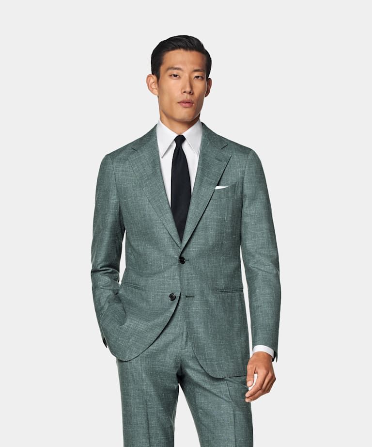 SUITSUPPLY Summer Wool Silk Linen by E.Thomas, Italy Green Tailored Fit Havana Suit