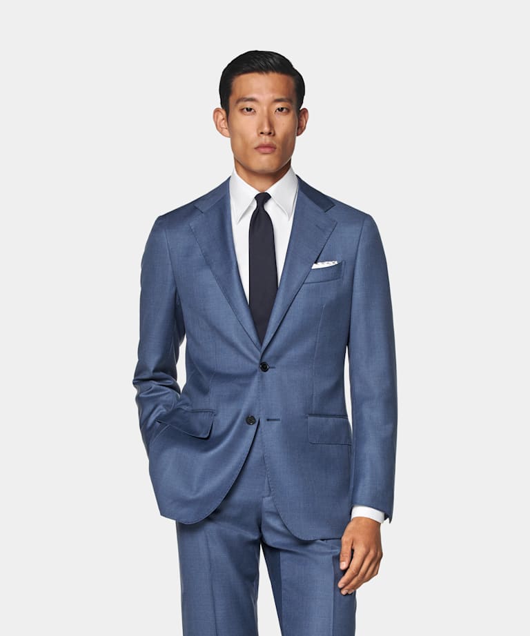 SUITSUPPLY All Season Pure S130's Wool by Reda, Italy Mid Blue Tailored Fit Havana Suit
