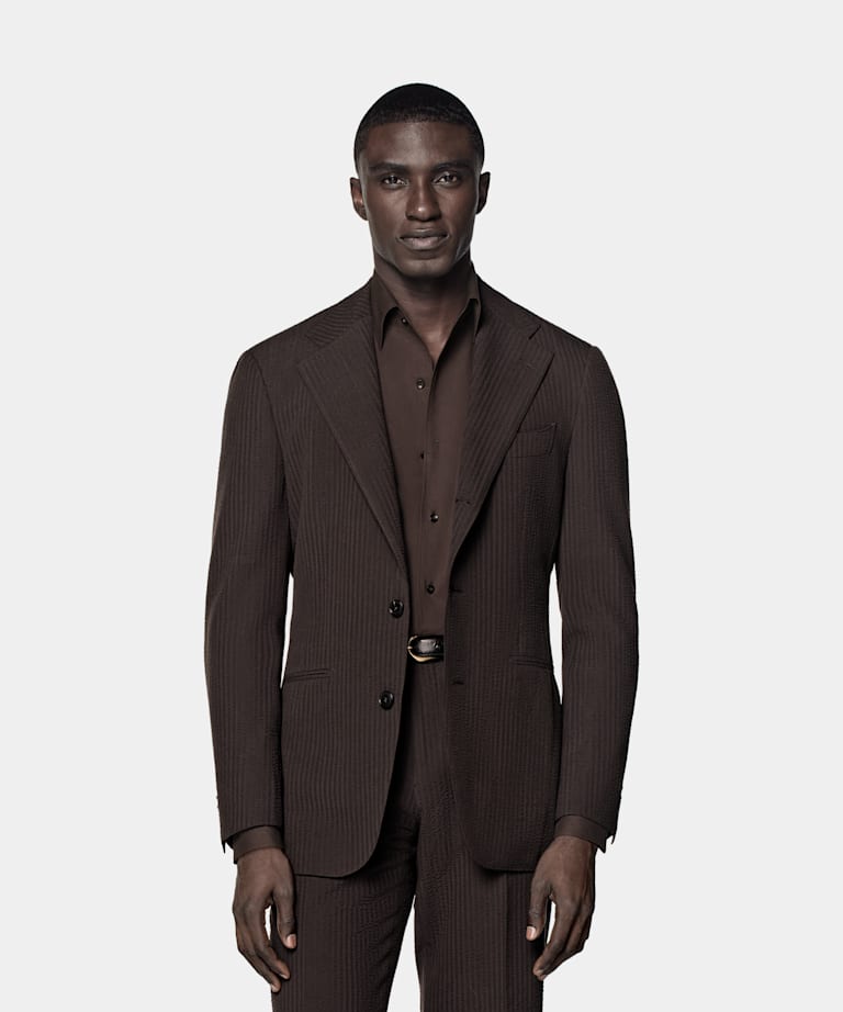 SUITSUPPLY Summer Pure Wool by Delfino, Italy Dark Brown Relaxed Fit Roma Suit