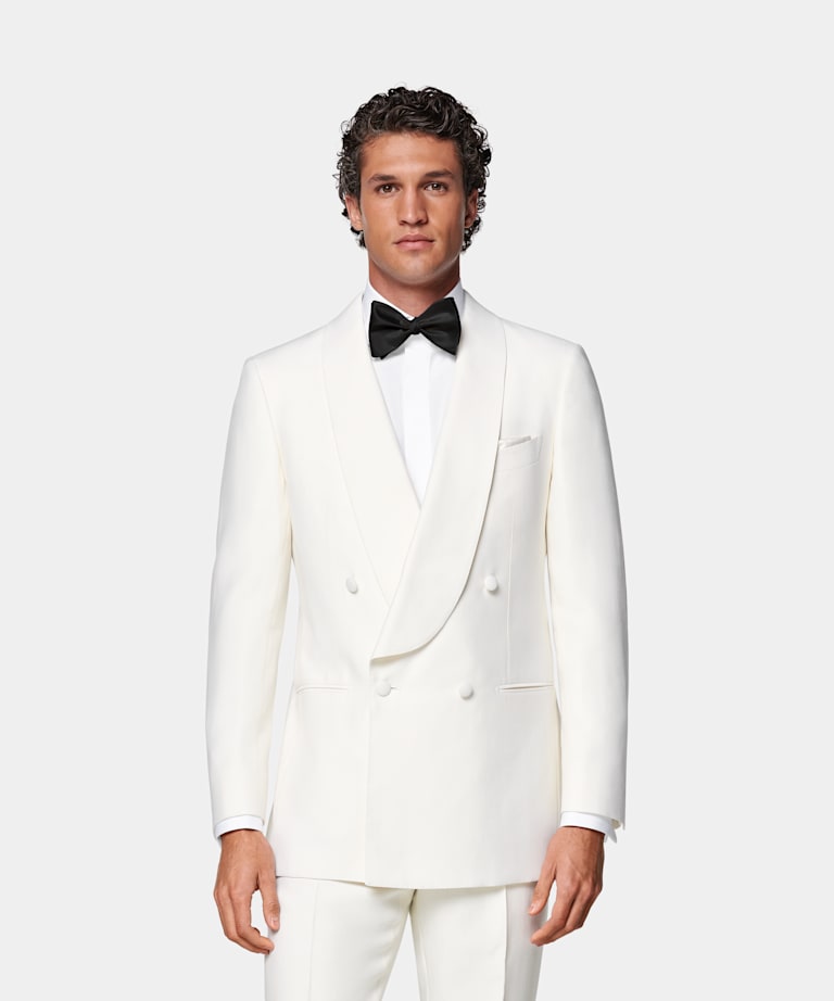 SUITSUPPLY All Season Wool Silk by Piacenza, Italy Off-White Tailored Fit Milano Tuxedo