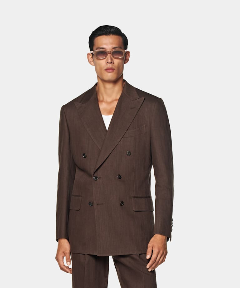 SUITSUPPLY 여름 면 린넨 Emmetex에서 제작, 이탈리아산 미드 브라운 테일러드 핏 Milano 수트