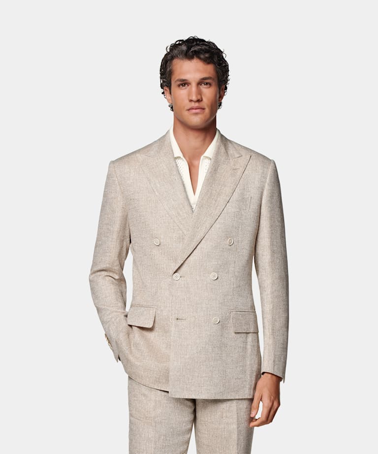 SUITSUPPLY Summer Linen Blend by Ferla, Italy Sand Tailored Fit Milano Suit