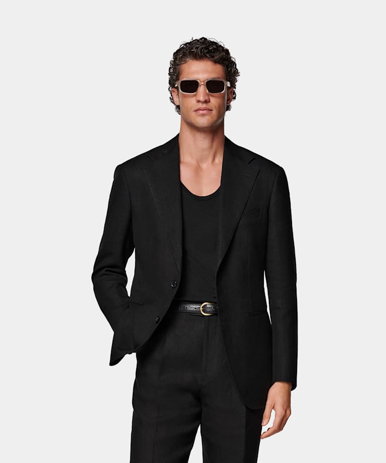 SUITSUPPLY Summer Pure Linen by Rogna, Italy Black Relaxed Fit Roma Suit