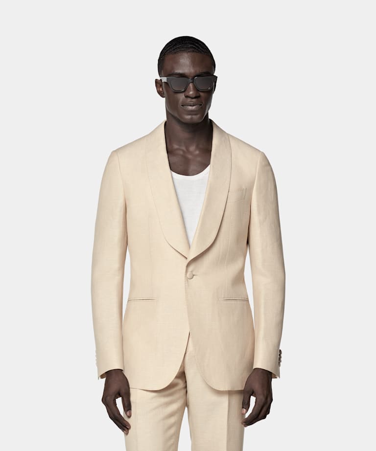 SUITSUPPLY Summer Wool Linen by Reda, Italy Sand Tailored Fit Havana Tuxedo