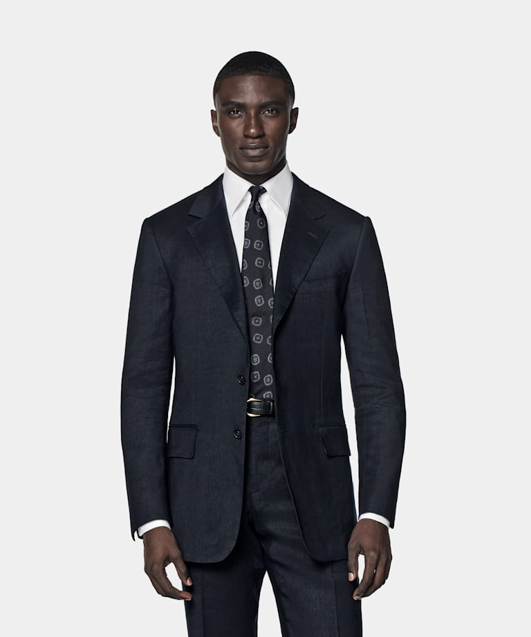 SUITSUPPLY Summer Linen Wool by Rogna, Italy Navy Tailored Fit Milano Suit