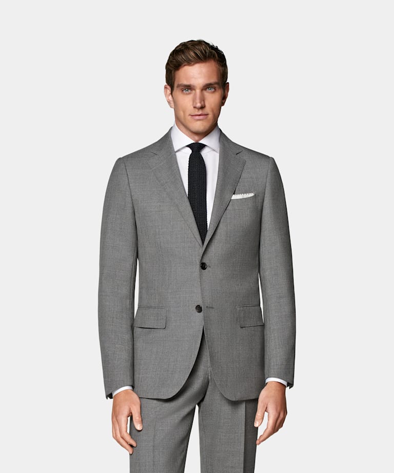 SUITSUPPLY All Season Pure Tropical Wool by Vitale Barberis Canonico, Italy Mid Grey Perennial Tailored Fit Lazio Suit