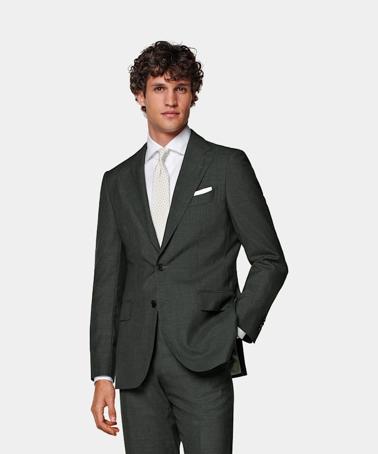 SUITSUPPLY Pure Tropical Wool by Vitale Barberis Canonico, Italy Dark Green Perennial Havana Suit