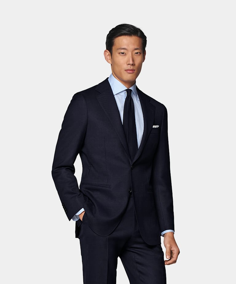 SUITSUPPLY Stretch Wool by Reda, Italy Navy Perennial Tailored Fit Havana Suit