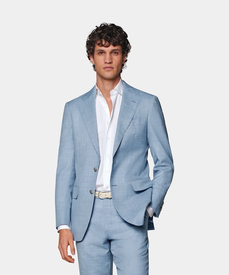 SUITSUPPLY Pure Tropical Wool by Vitale Barberis Canonico, Italy Light Blue Perennial Tailored Fit Havana Suit