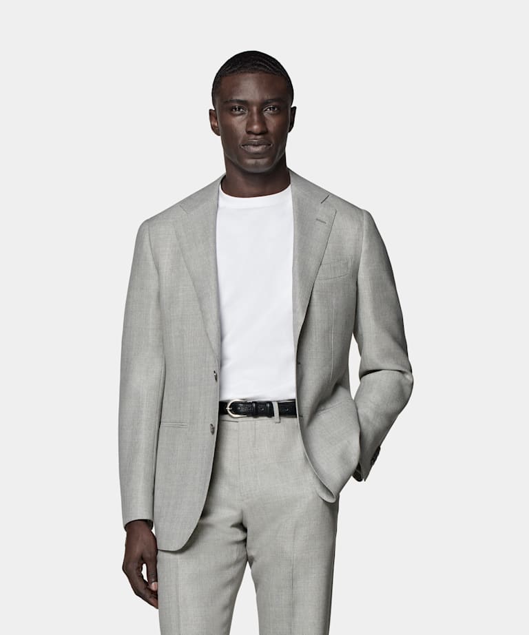 SUITSUPPLY All Season Pure Wool by Vitale Barberis Canonico, Italy Light Grey Perennial Tailored Fit Havana Suit