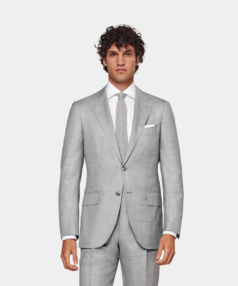 SUITSUPPLY Wool Silk by Colombo, Italy Light Grey Custom Made Suit