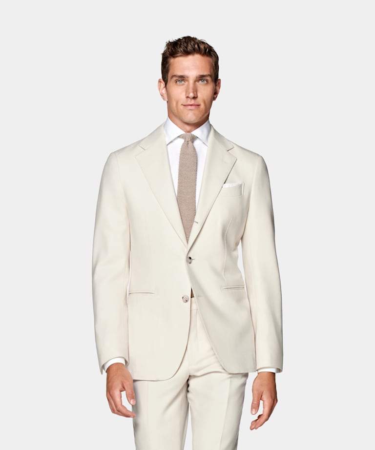 SUITSUPPLY Circular Wool Flannel by Vitale Barberis Canonico, Italy Off-White Havana Suit