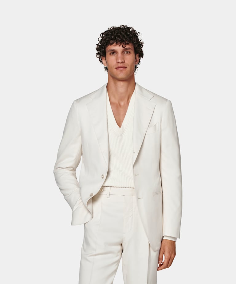 SUITSUPPLY Pure Silk by Lanificio Ermenegildo Zegna, Italy Off-White Havana Suit