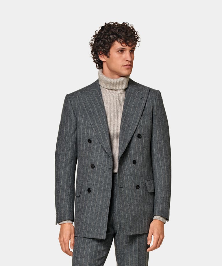 SUITSUPPLY Pura lana de E.Thomas, Italia Traje Milano gris oscuro a rayas
