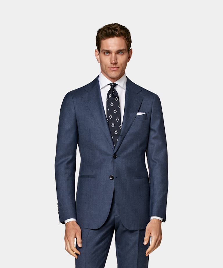 SUITSUPPLY Pure S130's Wool by E.Thomas, Italy Mid Blue Havana Suit