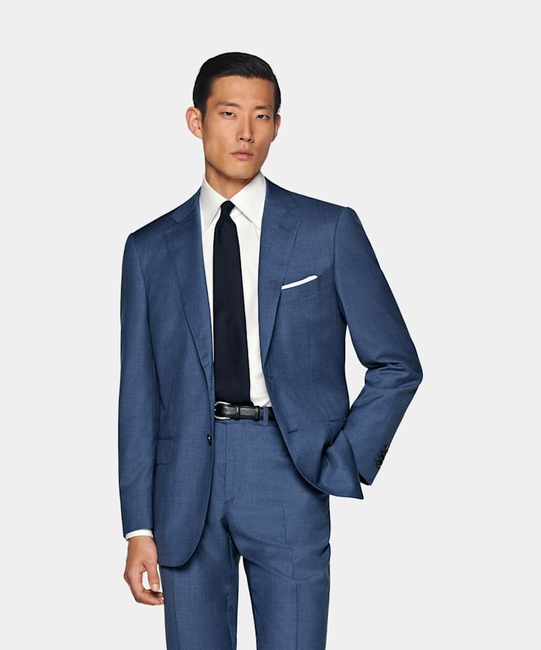 SUITSUPPLY Pure S110's Wool by Reda, Italy Mid Blue Perennial Napoli Suit