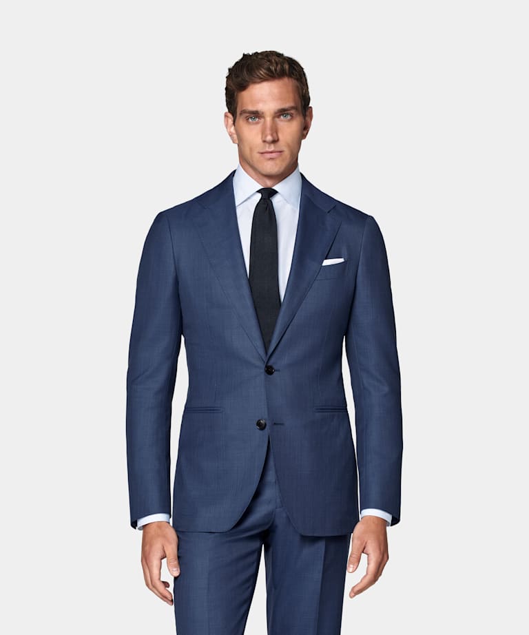 SUITSUPPLY All season Pure laine S150 par E.Thomas, Italie Costume Havana coupe Tailored bleu moyen