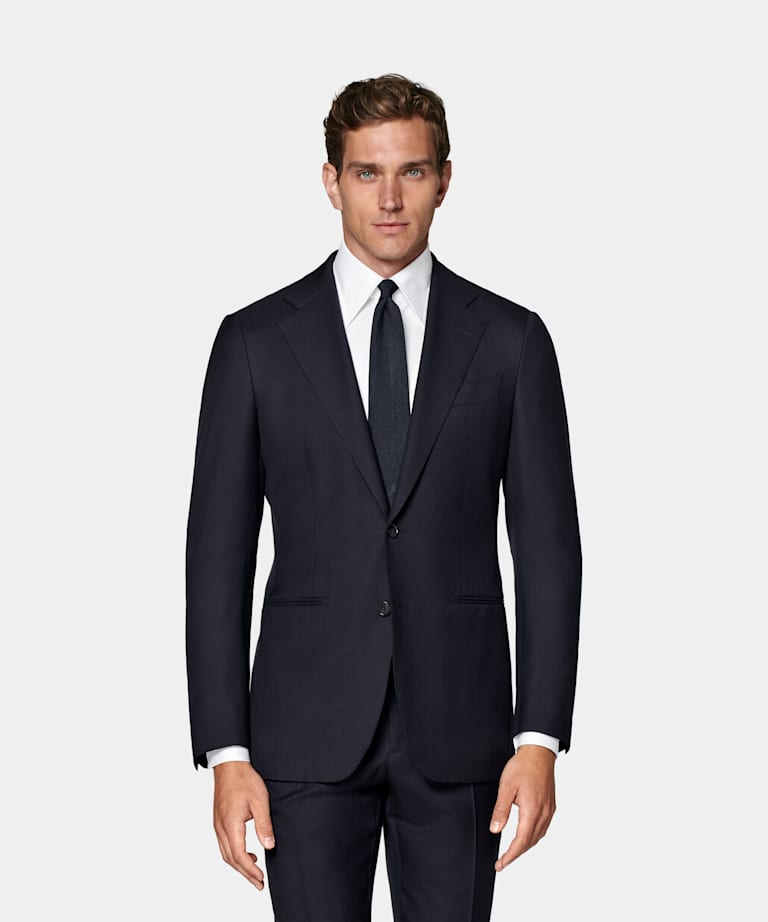 SUITSUPPLY All Season Pura lana S150s de E.Thomas, Italia Traje Havana azul marino corte Tailored