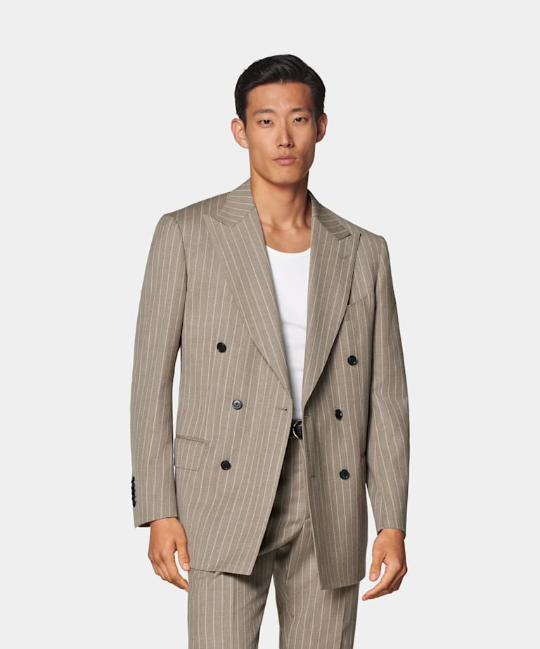 SUITSUPPLY Winter Pure Wool by Angelico, Italy Sand Striped Tailored Fit Milano Suit