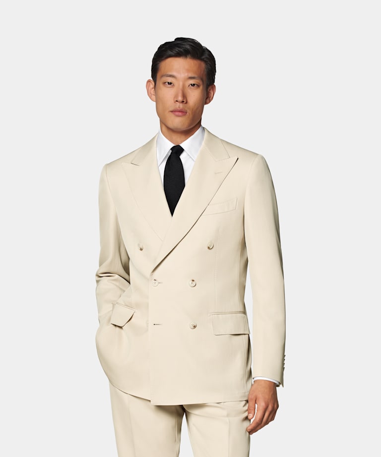SUITSUPPLY All Season Pure S120's Wool by E.Thomas, Italy Sand Tailored Fit Milano Suit