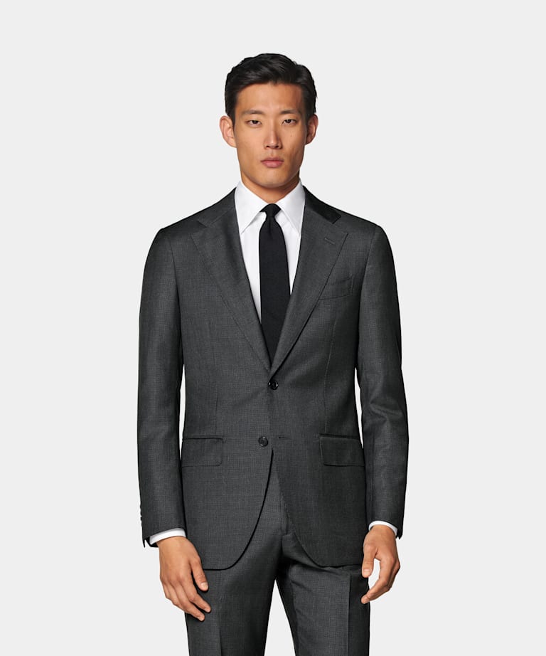 Dark Grey Houndstooth Tailored Fit Havana Suit