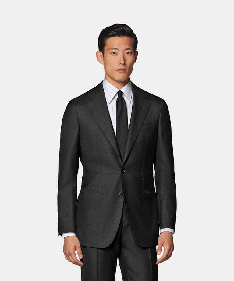 SUITSUPPLY All Season Pure S150's Wool by E.Thomas, Italy Dark Grey Tailored Fit Havana Suit