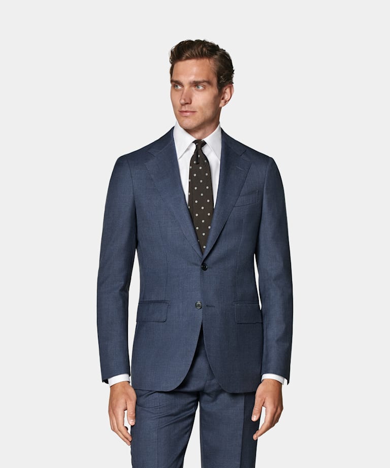 SUITSUPPLY All Season Pure S130's Wool by E.Thomas, Italy Mid Blue Tailored Fit Havana Suit