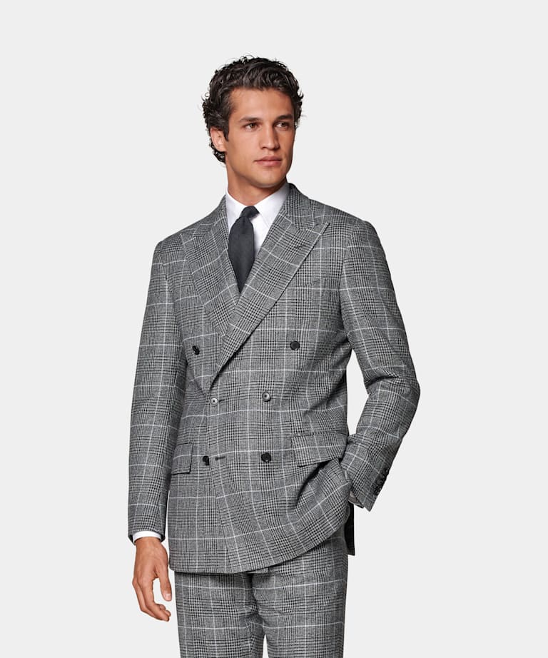 SUITSUPPLY Winter Wool Cashmere by E.Thomas, Italy Mid Grey Checked Tailored Fit Milano Suit