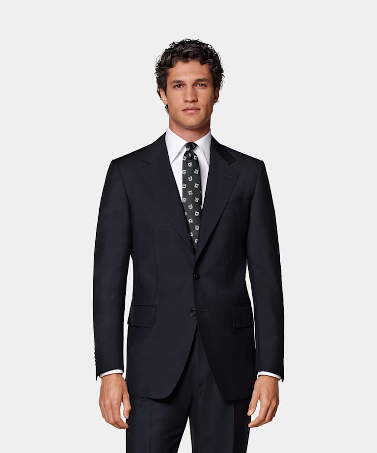 SUITSUPPLY All Season Wool Mohair by Vitale Barberis Canonico, Italy Navy Tailored Fit Milano Suit