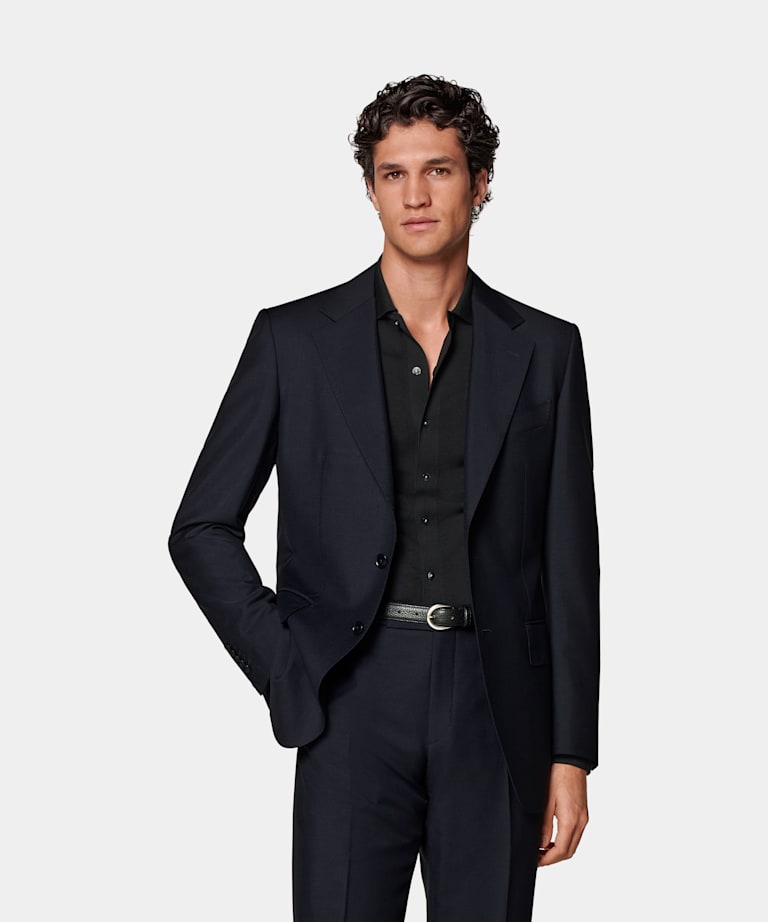 SUITSUPPLY All Season Wool Mohair by Vitale Barberis Canonico, Italy Navy Tailored Fit Milano Suit